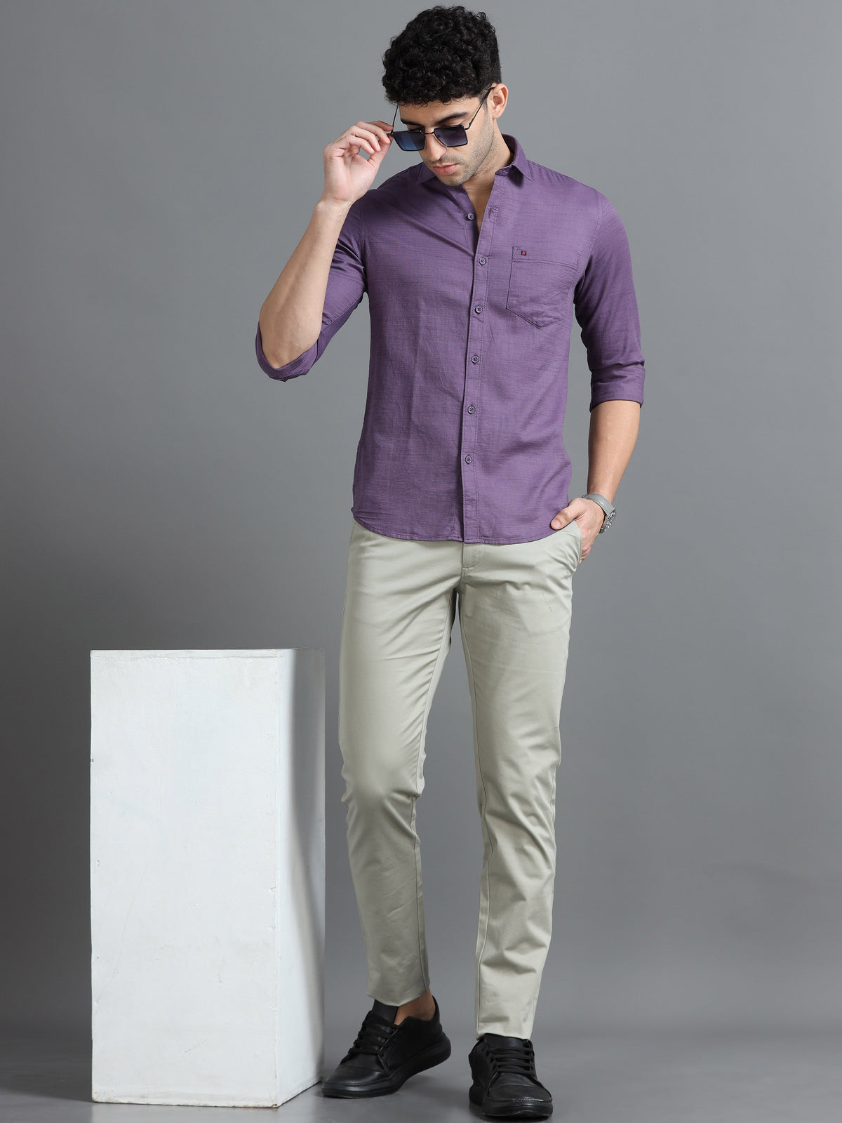 Men Purple Slim Fit Solid Full Sleeve Casual Shirt