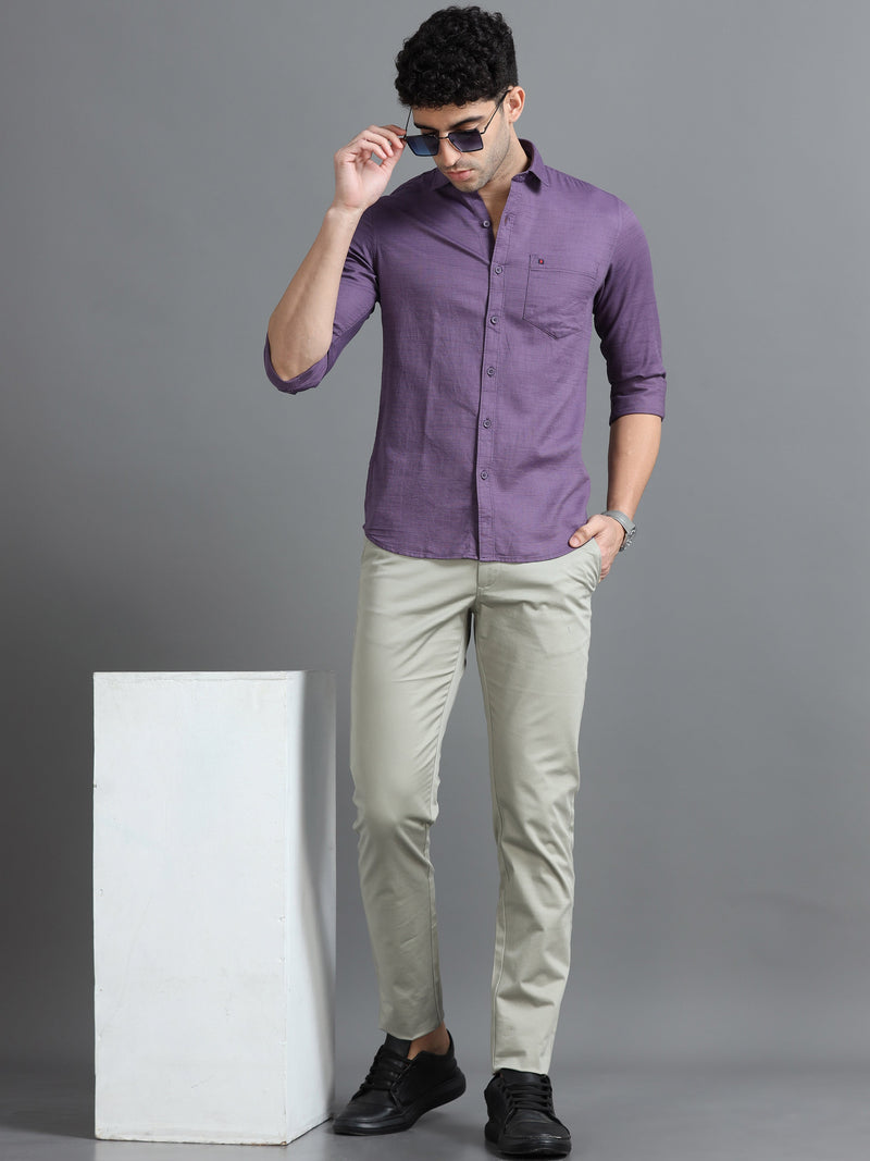 Men Purple Slim Fit Solid Full Sleeve Casual Shirt