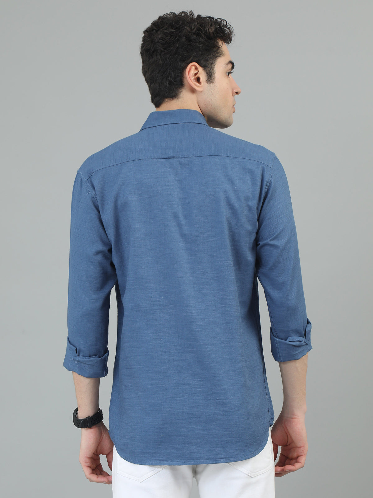 Men Blue Slim Fit Solid Full Sleeve Casual Shirt