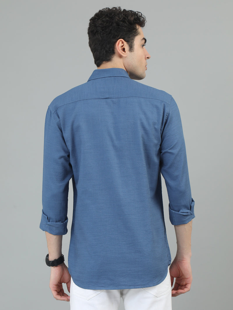 Men Blue Slim Fit Solid Full Sleeve Casual Shirt