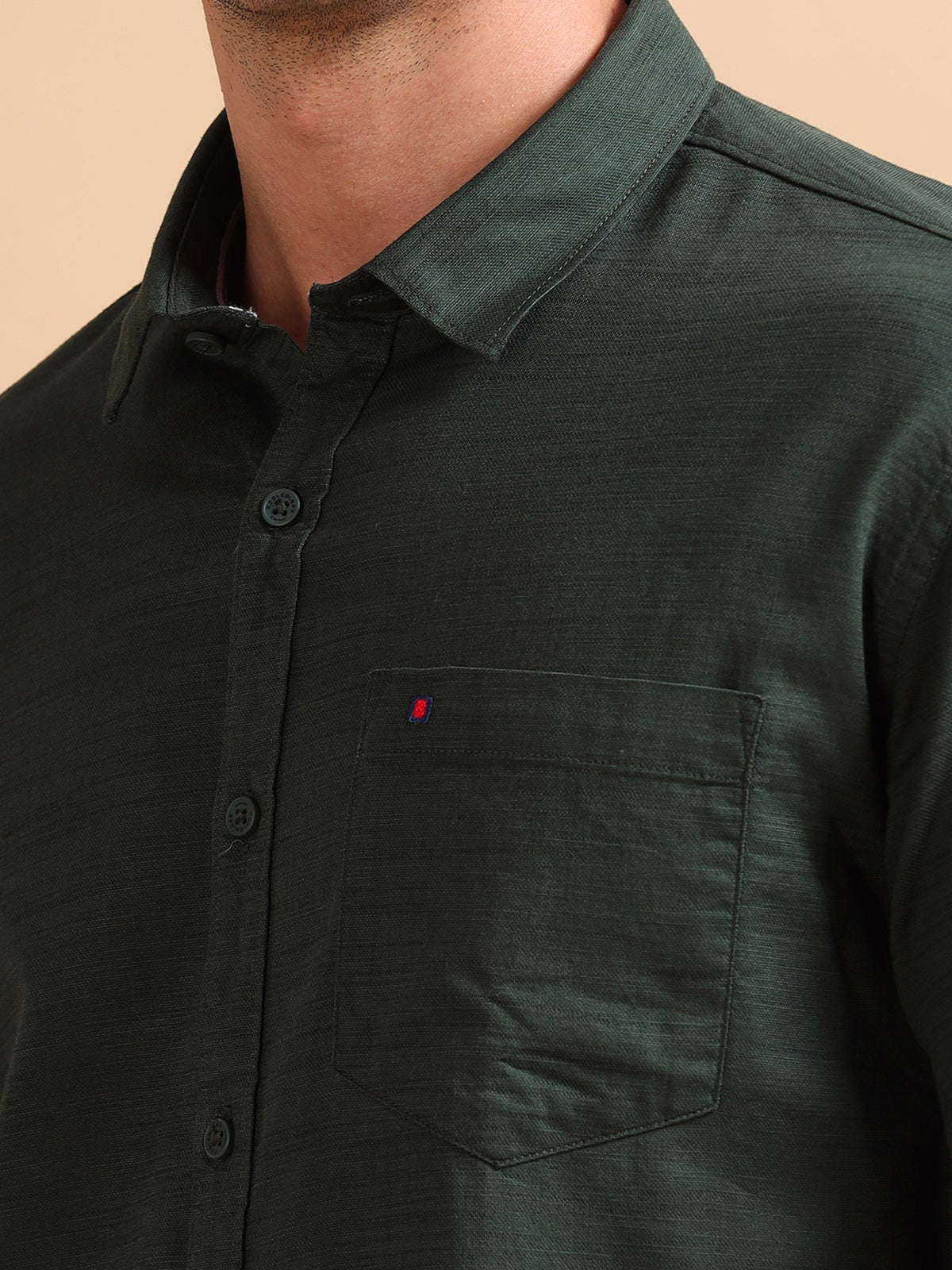 Men Dark Green Slim Fit Solid Full Sleeve Casual Shirt