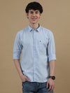 Men Sky Blue Slim Fit Solid Full Sleeve Casual Shirt