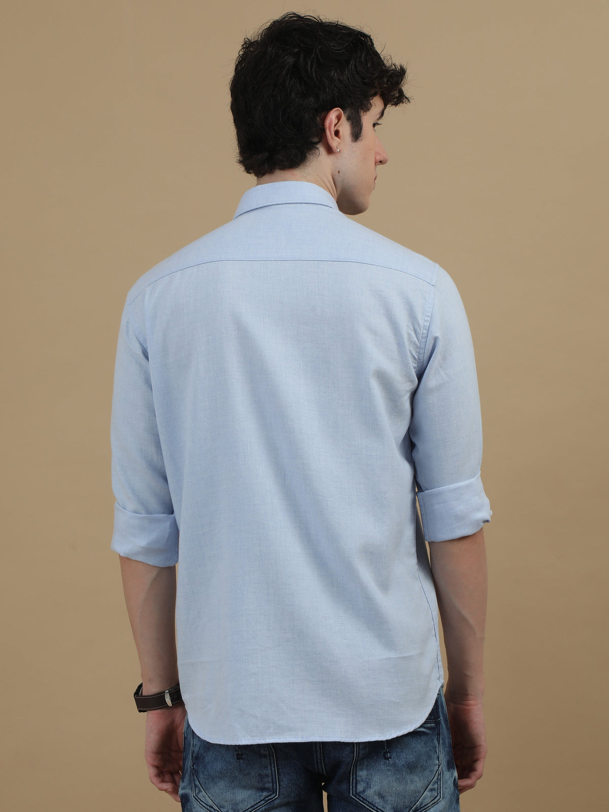 Men Sky Blue Slim Fit Solid Full Sleeve Casual Shirt