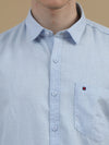 Men Sky Blue Slim Fit Solid Full Sleeve Casual Shirt