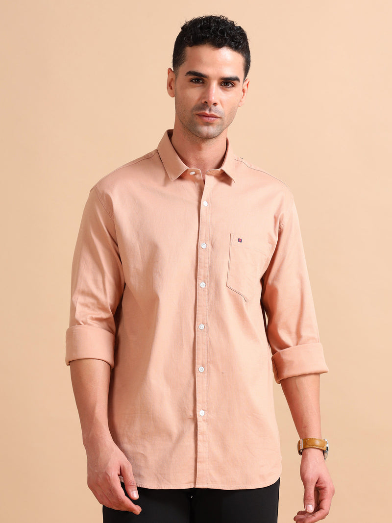 Men Dark Beige Slim Fit Solid Full Sleeve Casual Shirt