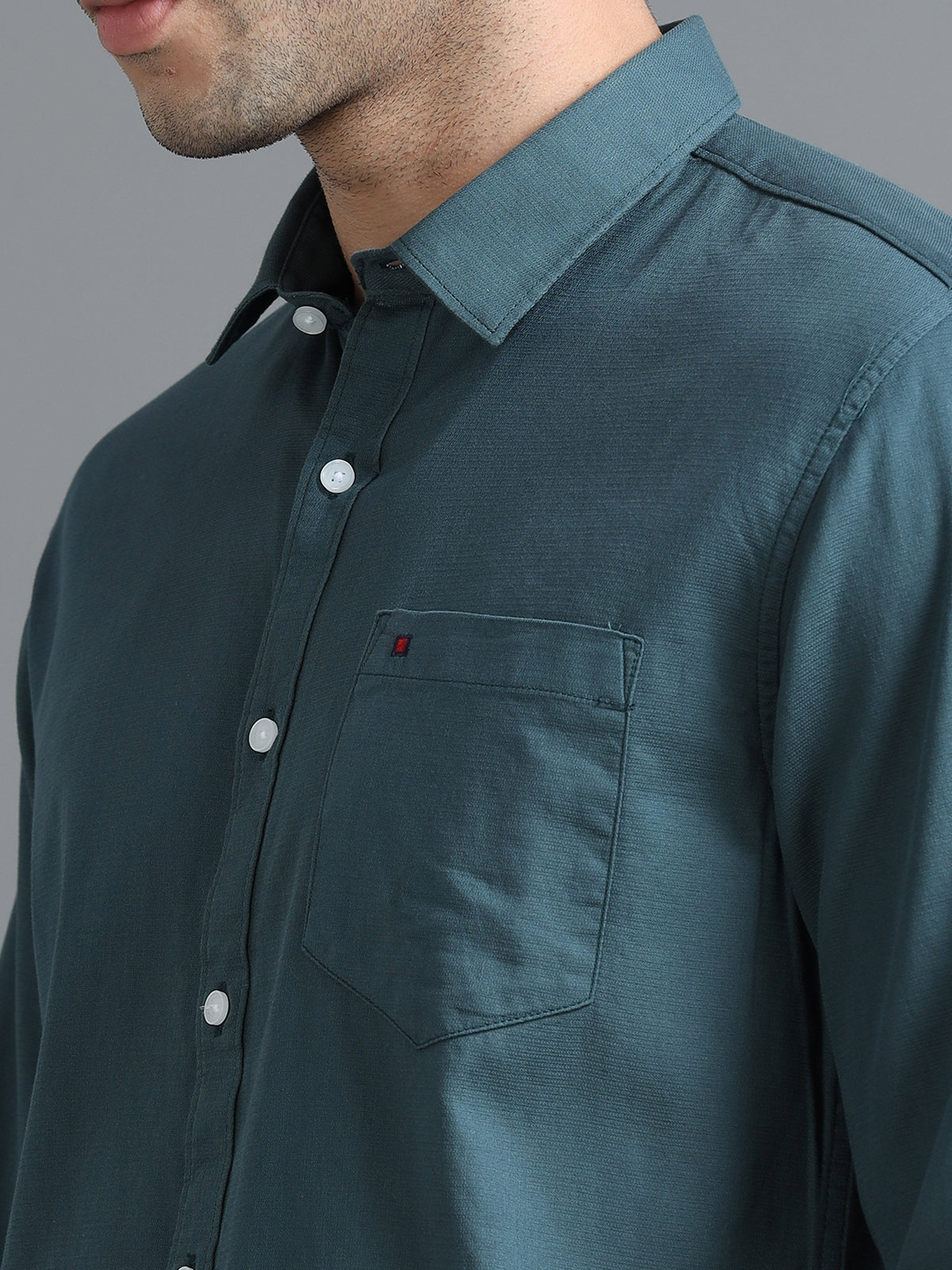 Men Dark Green Slim Fit Solid Full Sleeve Casual Shirt