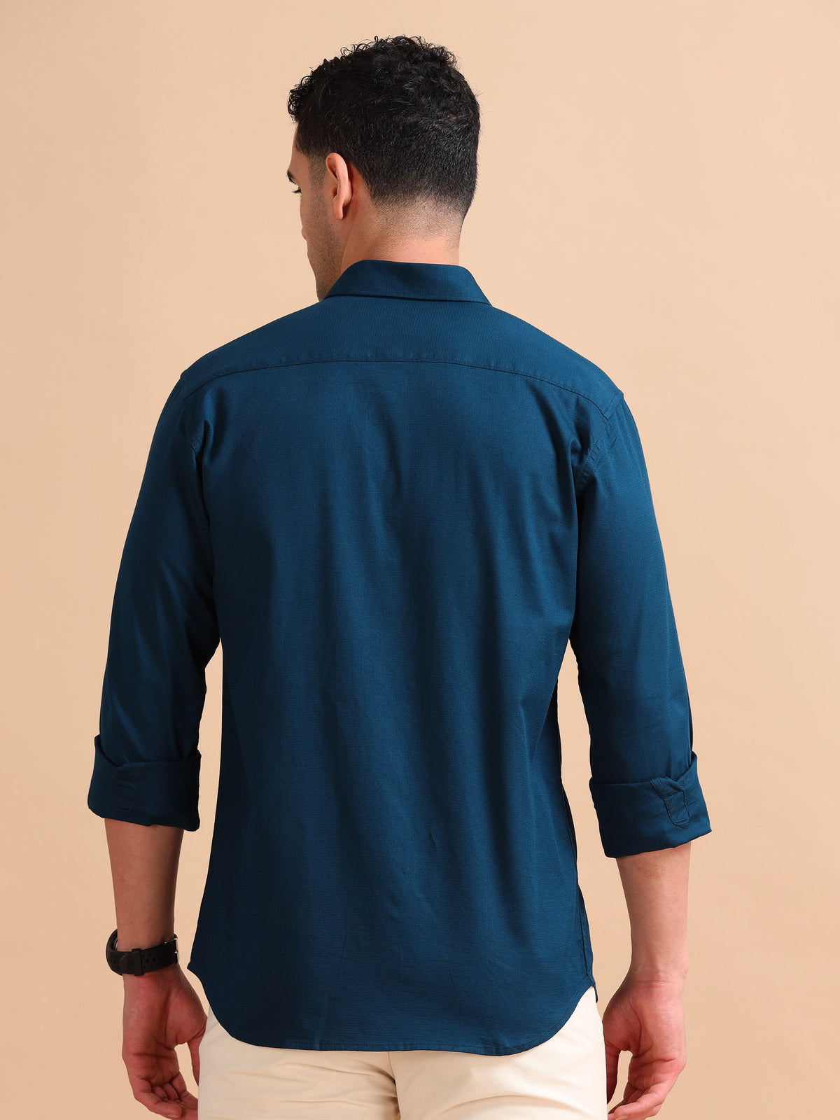 Men Blue Slim Fit Solid Full Sleeve Casual Shirt