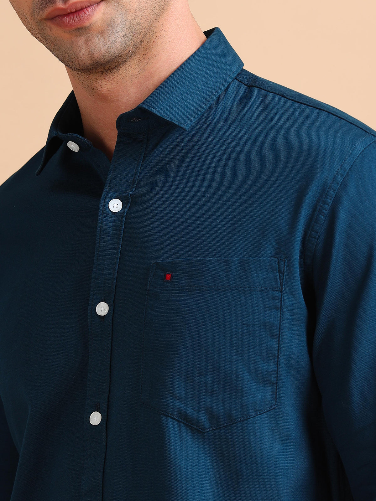 Men Blue Slim Fit Solid Full Sleeve Casual Shirt