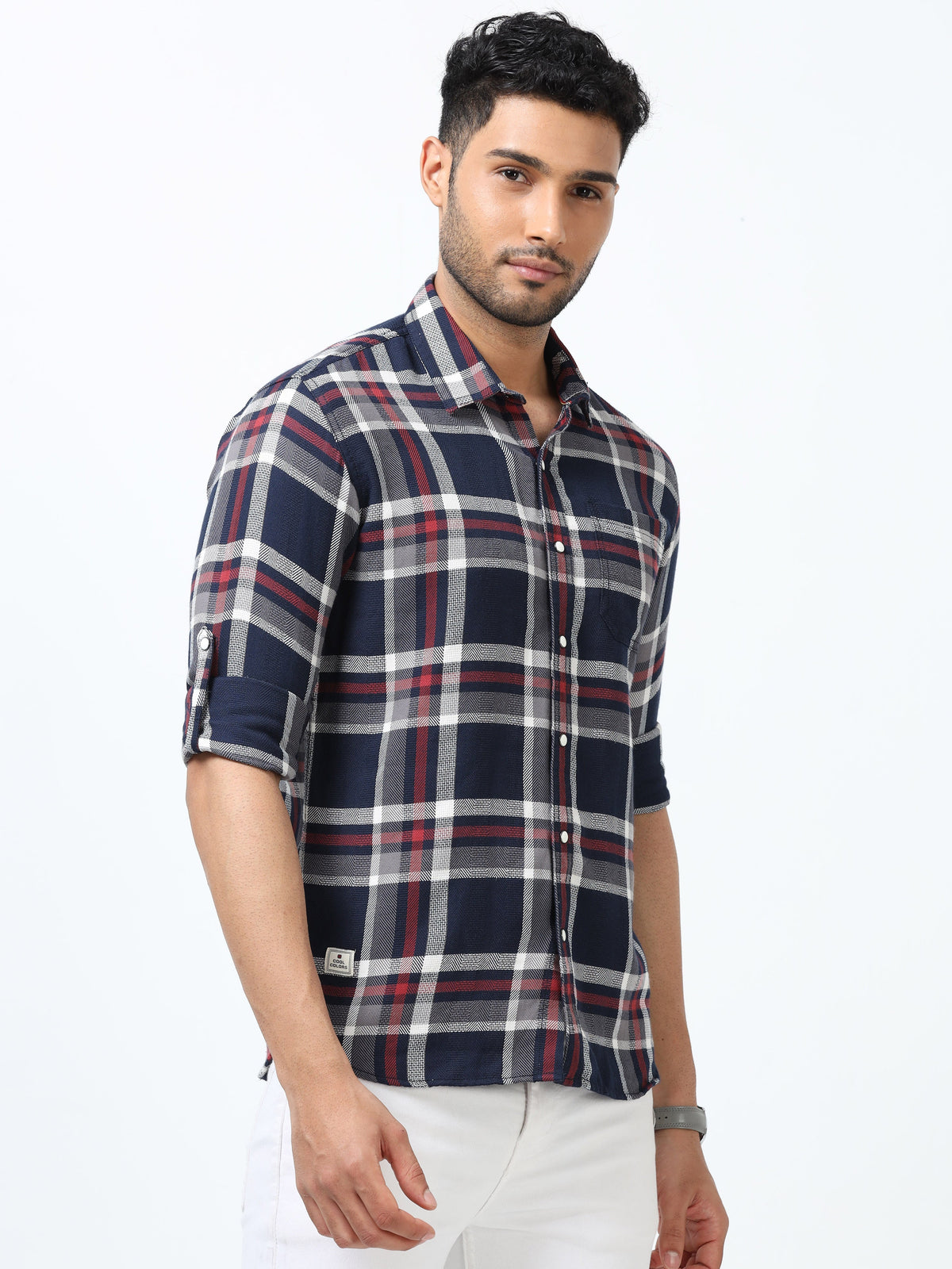 Men Blue Slim Fit Checks Full Sleeve Casual Shirt