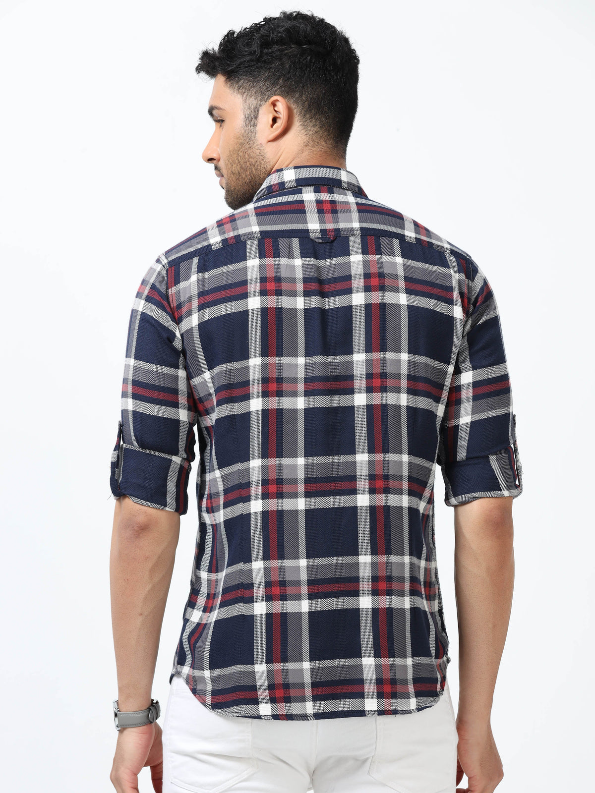 Men Blue Slim Fit Checks Full Sleeve Casual Shirt