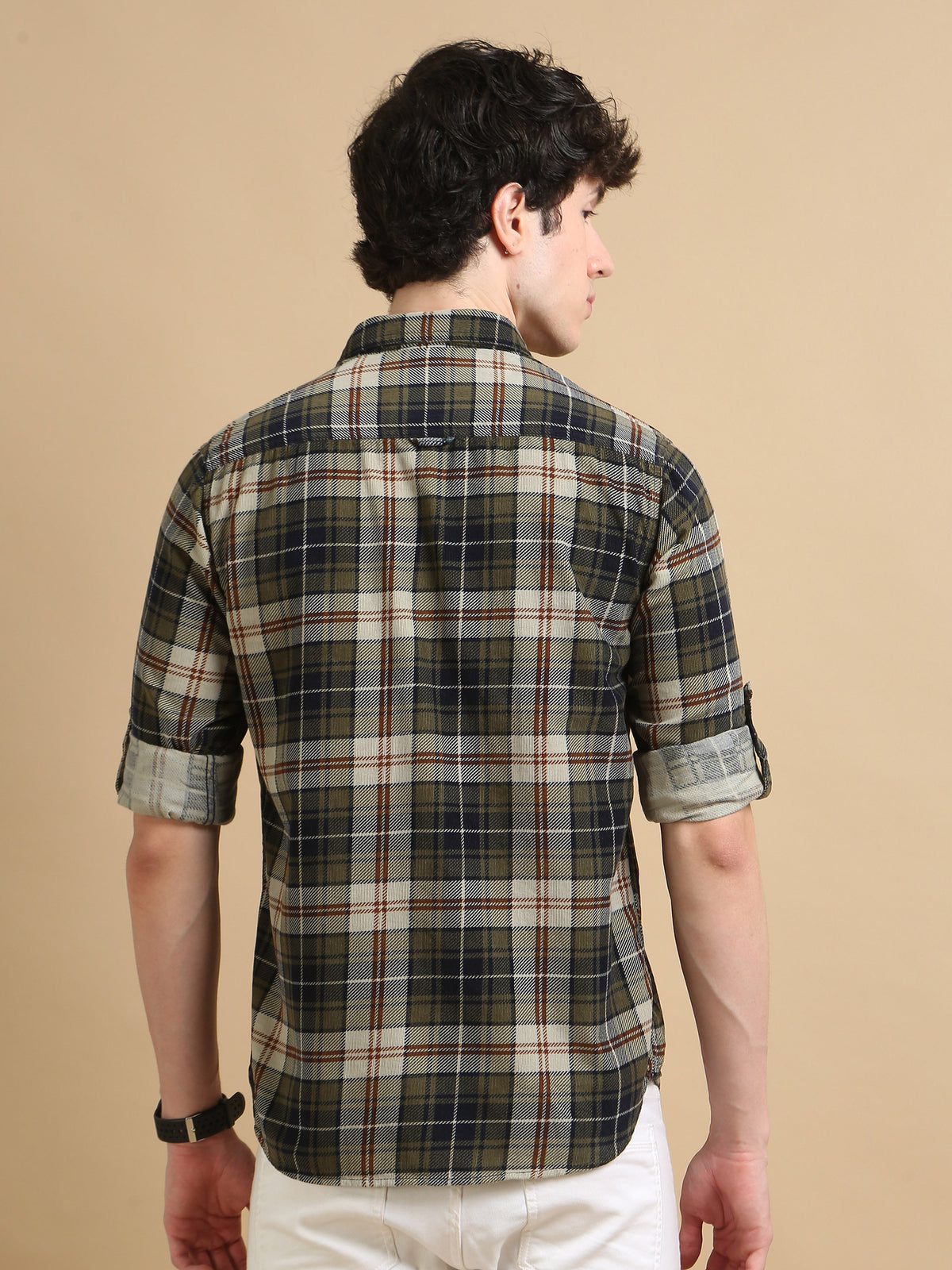 Men Green Slim Fit Checks Full Sleeve Casual Shirt