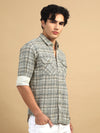 Men Green Slim Fit Printed Full Sleeve Casual Shirt