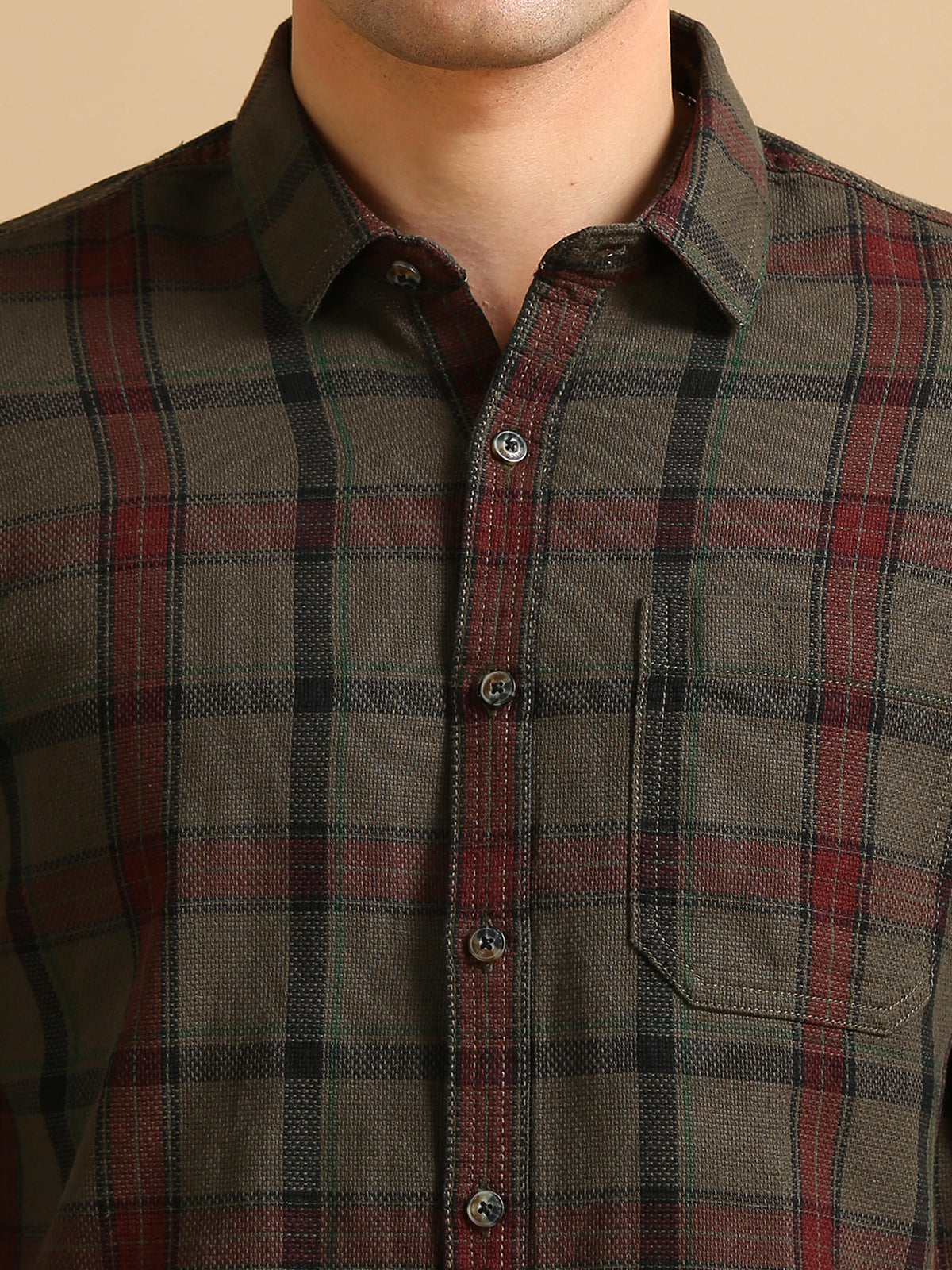 Men Green Slim Fit Checked Full Sleeve Casual Shirt