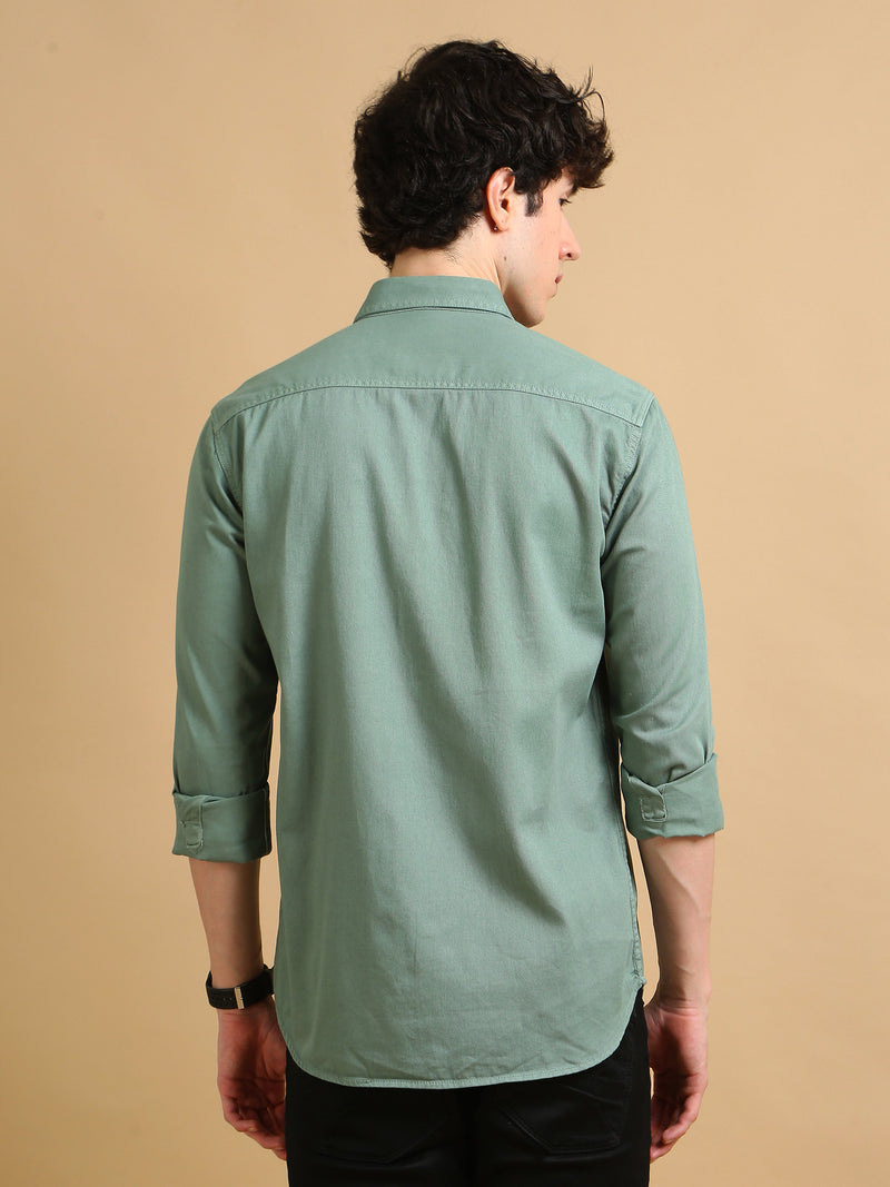 Men Green Slim Fit Solid Twil Full Sleeve Casual Shirt