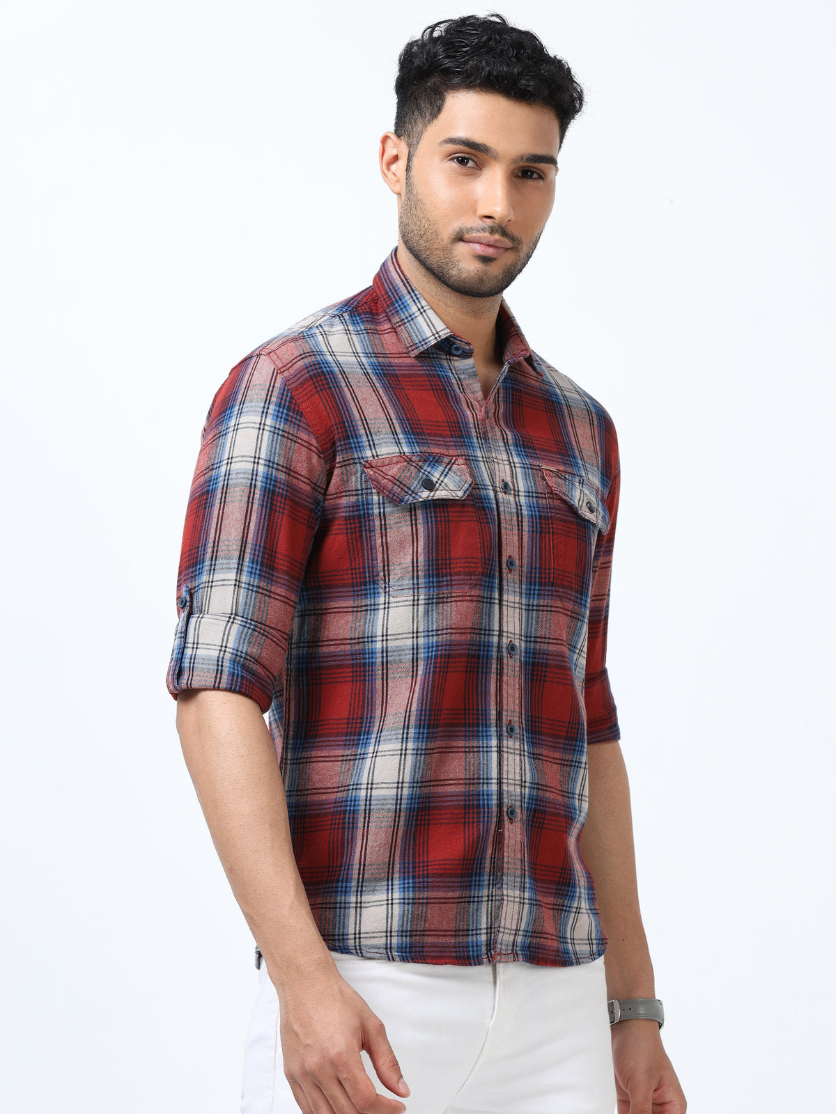 Men Blue & Red  Slim Fit Checks  Full Sleeve Casual Shirt