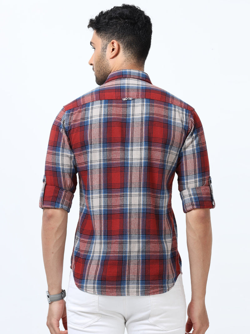 Men Blue & Red  Slim Fit Checks  Full Sleeve Casual Shirt