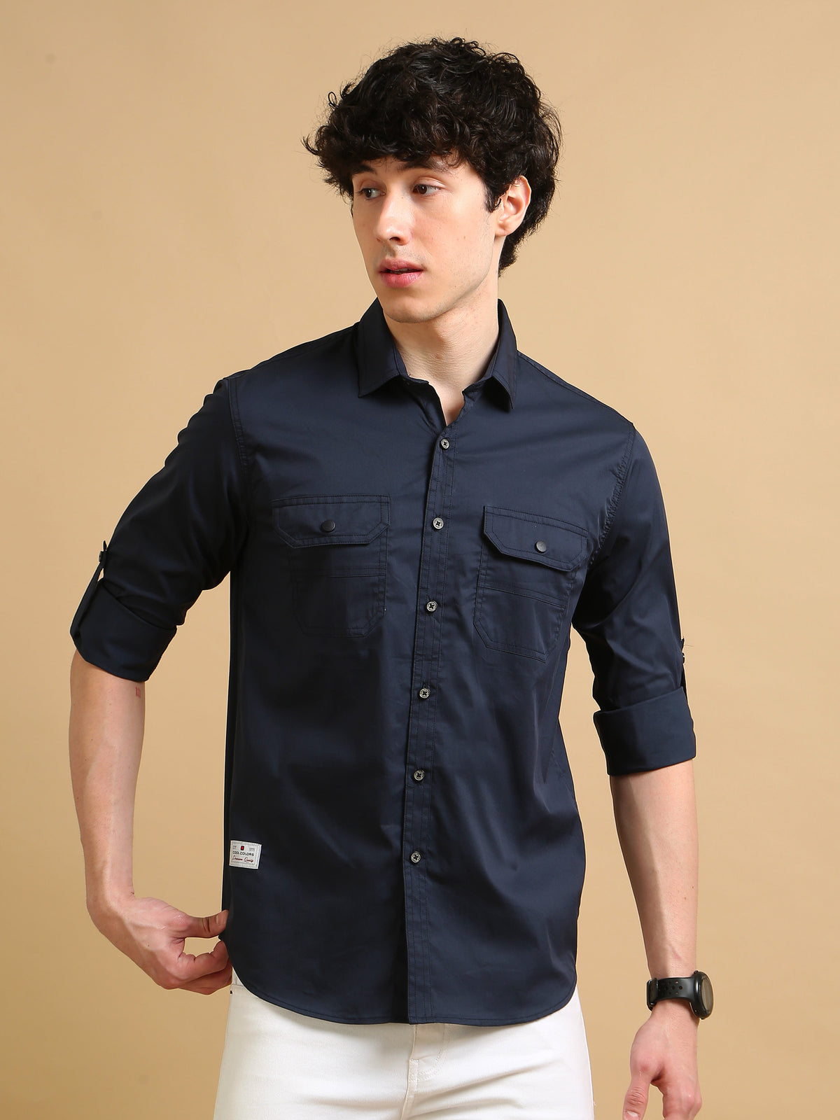 Men Navy Slim Fit Solid Full Sleeve Casual Shirt