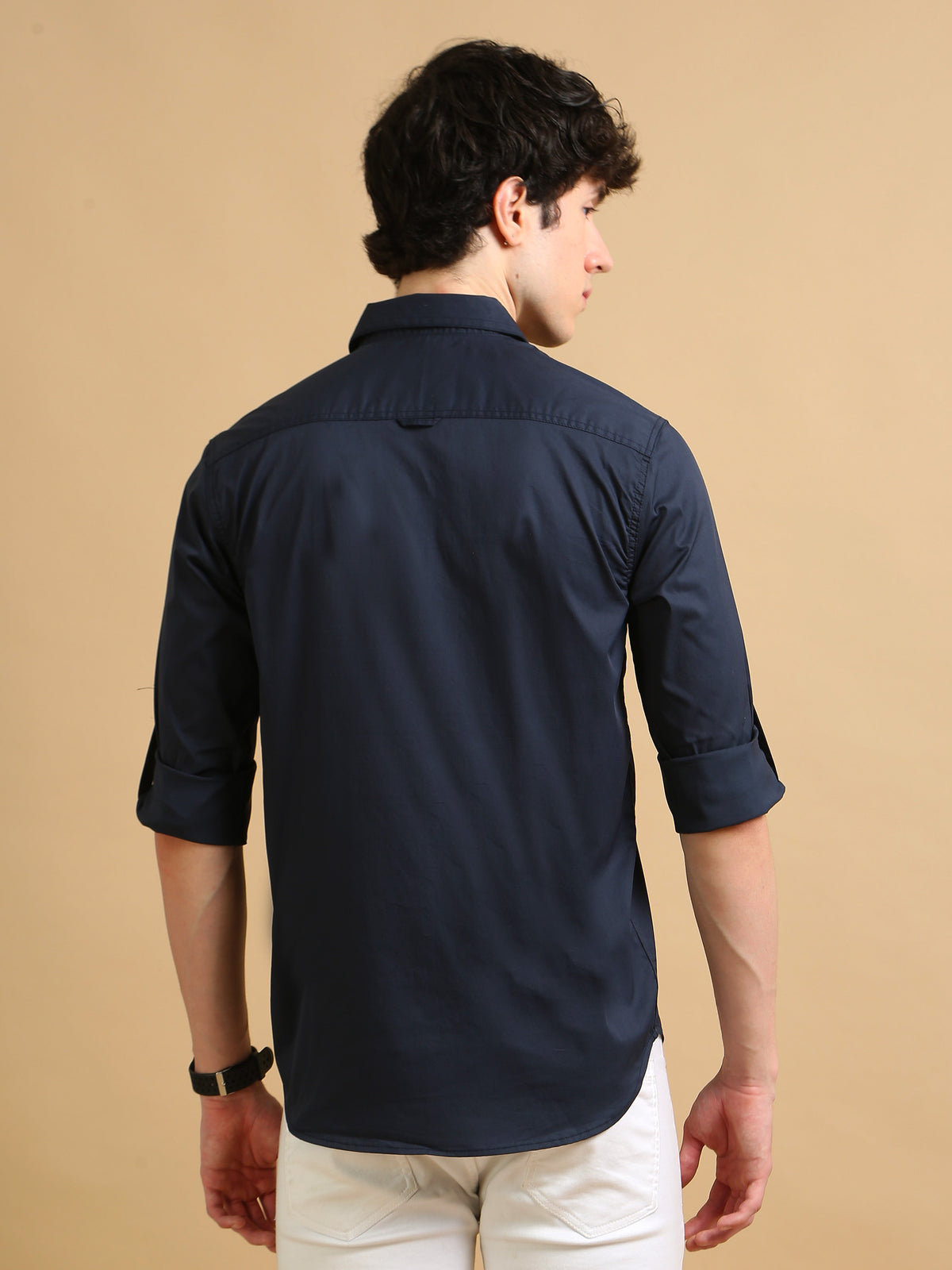 Men Navy Slim Fit Solid Full Sleeve Casual Shirt