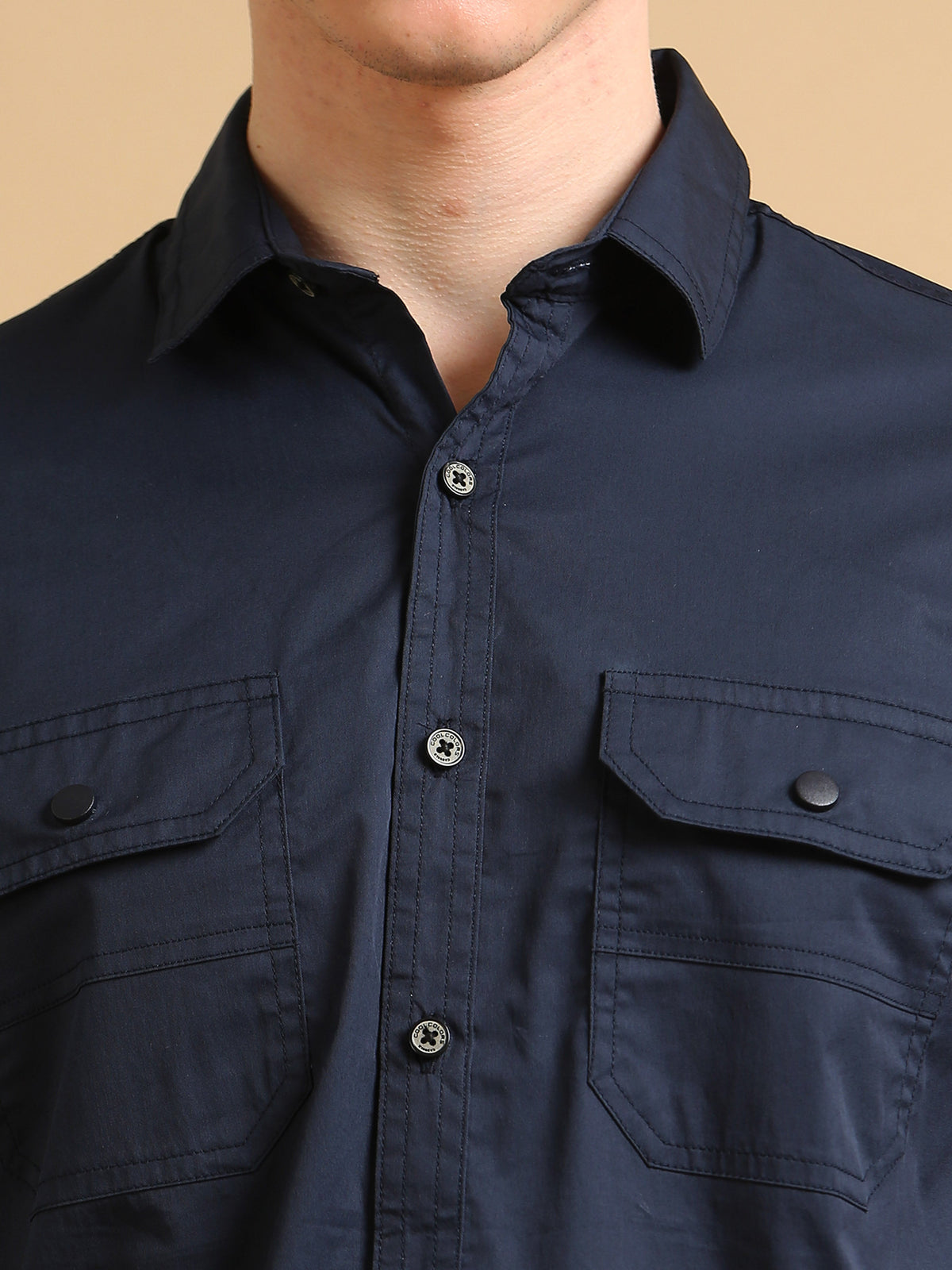 Men Navy Slim Fit Solid Full Sleeve Casual Shirt