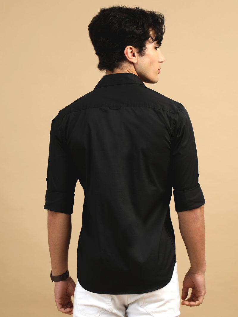 Men Black Slim Fit Solid Full Sleeve Casual Shirt