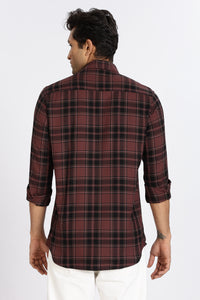 Men Brown Vintage Checks Full Sleeve Slim Fit Casual Shirts