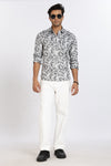 Men Grey Printed Full Sleeve Slim Fit Casual Shirt