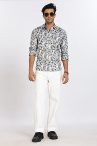 Men Grey Printed Full Sleeve Slim Fit Casual Shirt