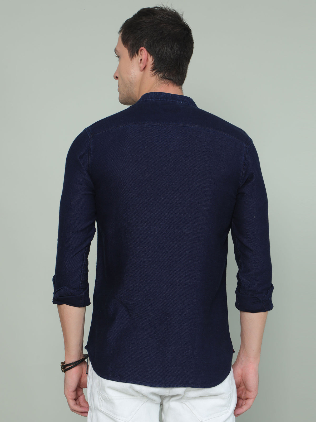 Shop Men's Blue Slim Fit Solid Full Sleeves Casual Kurta Shirt Online.