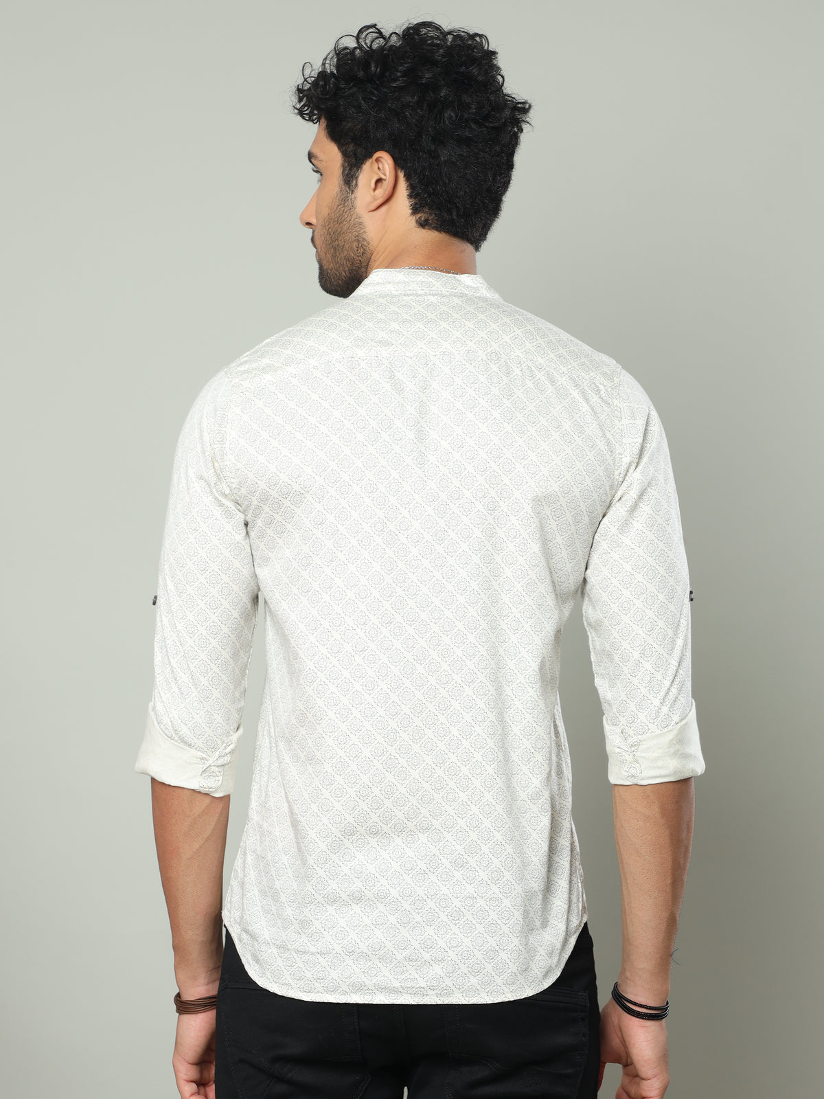 Shop Men's White Slim Fit Full Sleeve Printed Casual Kurta Shirt Online.