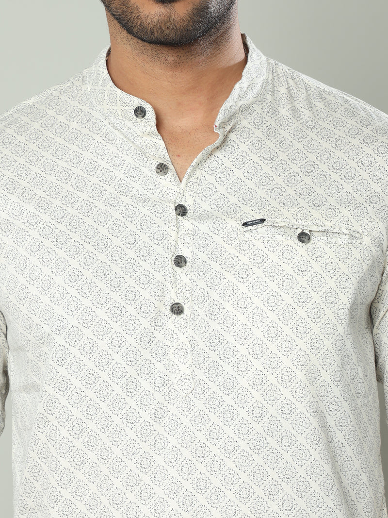 Shop Men's White Slim Fit Full Sleeve Printed Casual Kurta Shirt Online.