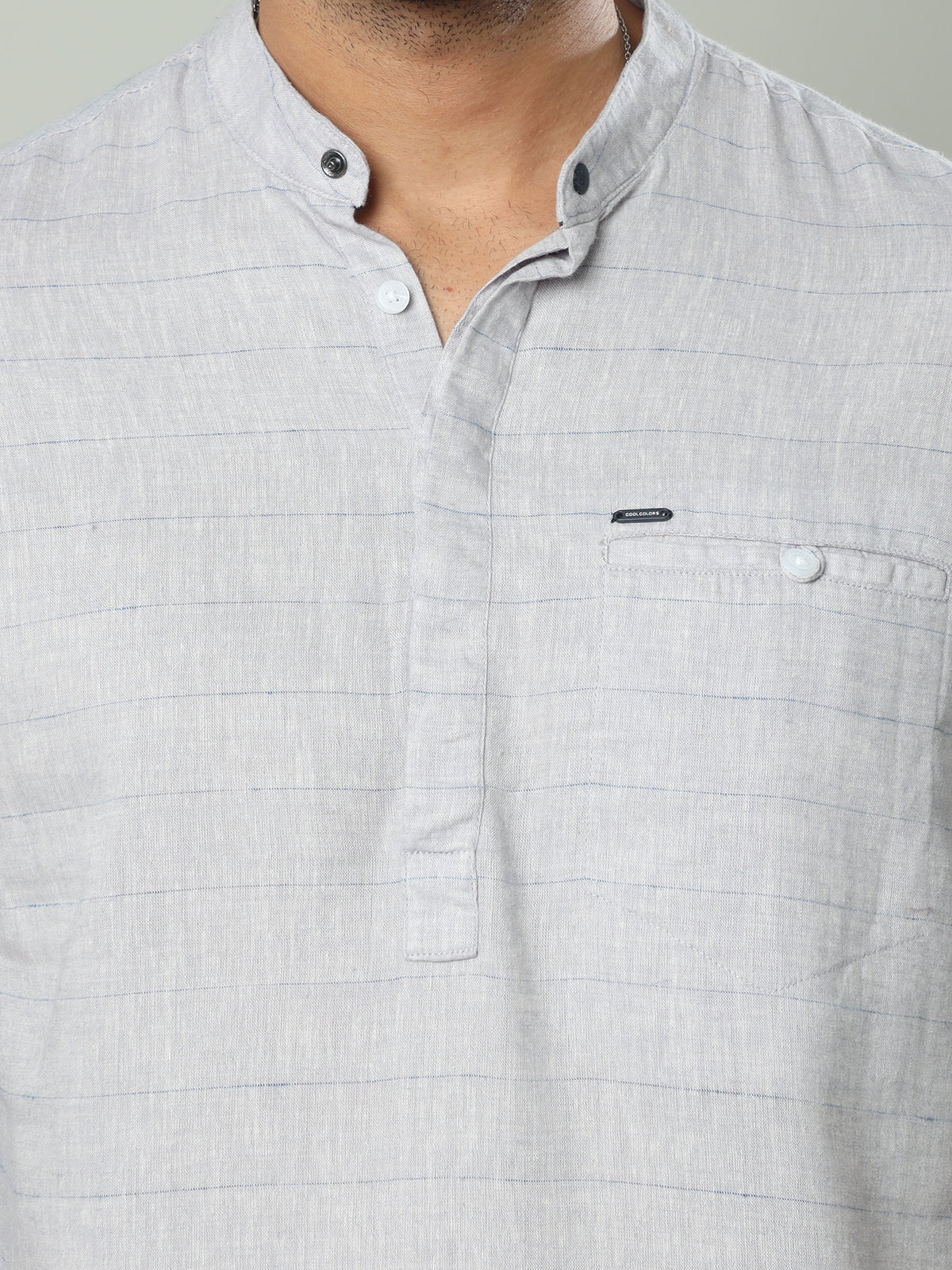 Men's Grey Slim Fit Stripes Full Sleeve Linen Casual Kurta Shirts
