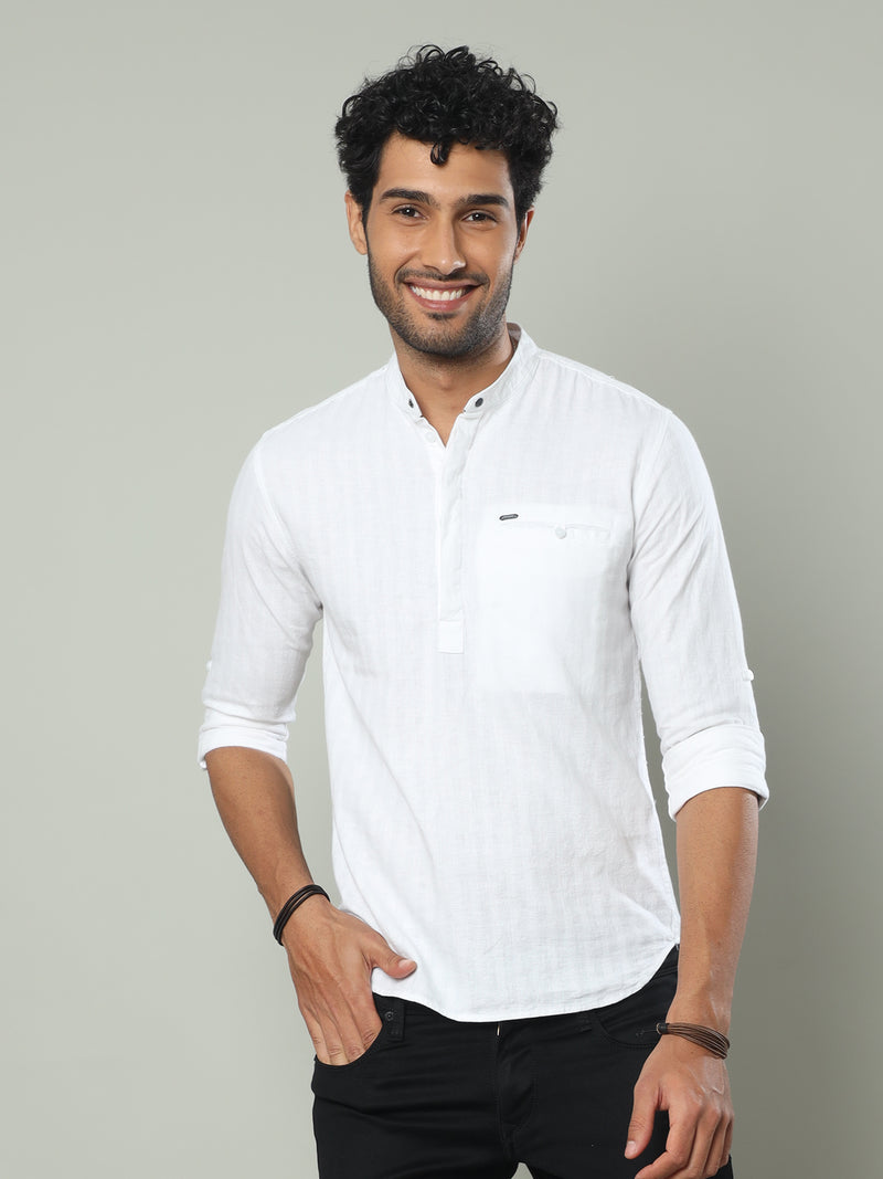 Shop Men's White Slim Fit Full Sleeve Solid Casual Kurta Shirts Online.