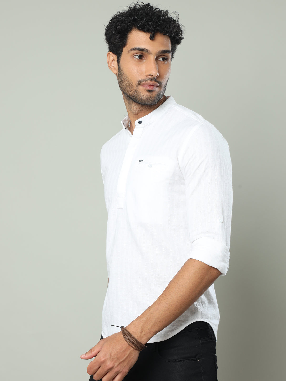 Shop Men's White Slim Fit Full Sleeve Solid Casual Kurta Shirts Online.