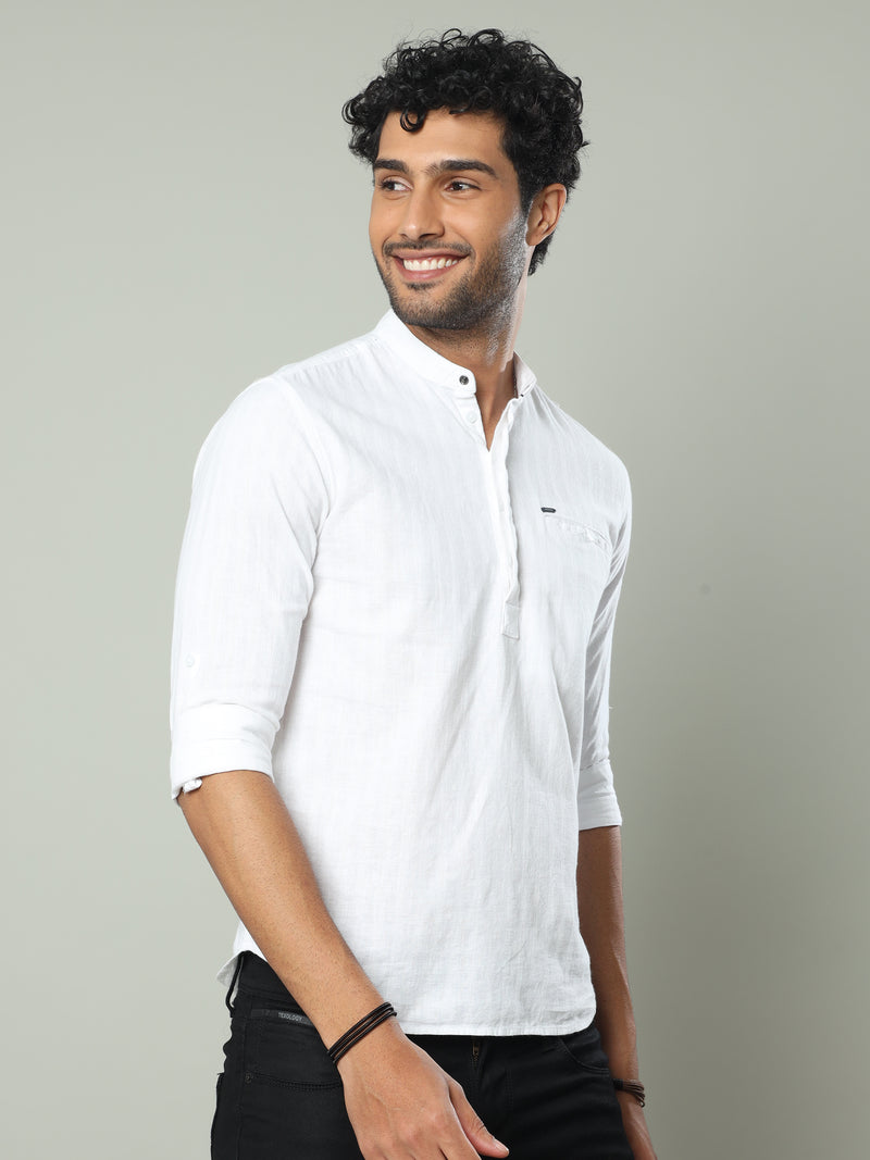 Shop Men's White Slim Fit Full Sleeve Solid Casual Kurta Shirts Online.