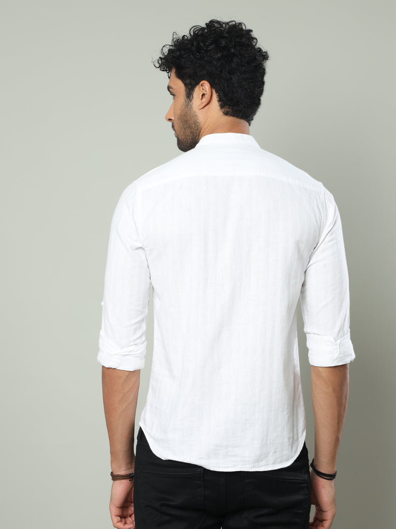 Shop Men's White Slim Fit Full Sleeve Solid Casual Kurta Shirts Online.