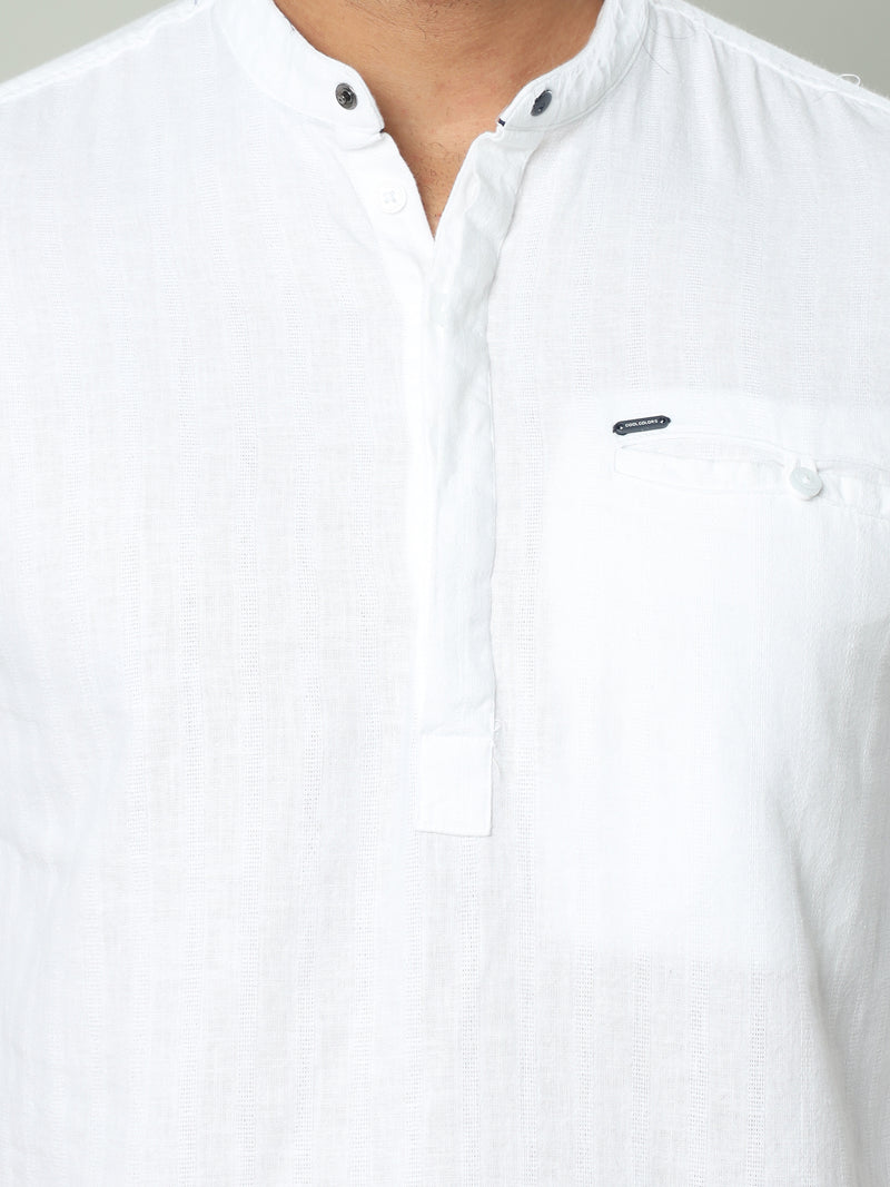 Shop Men's White Slim Fit Full Sleeve Solid Casual Kurta Shirts Online.