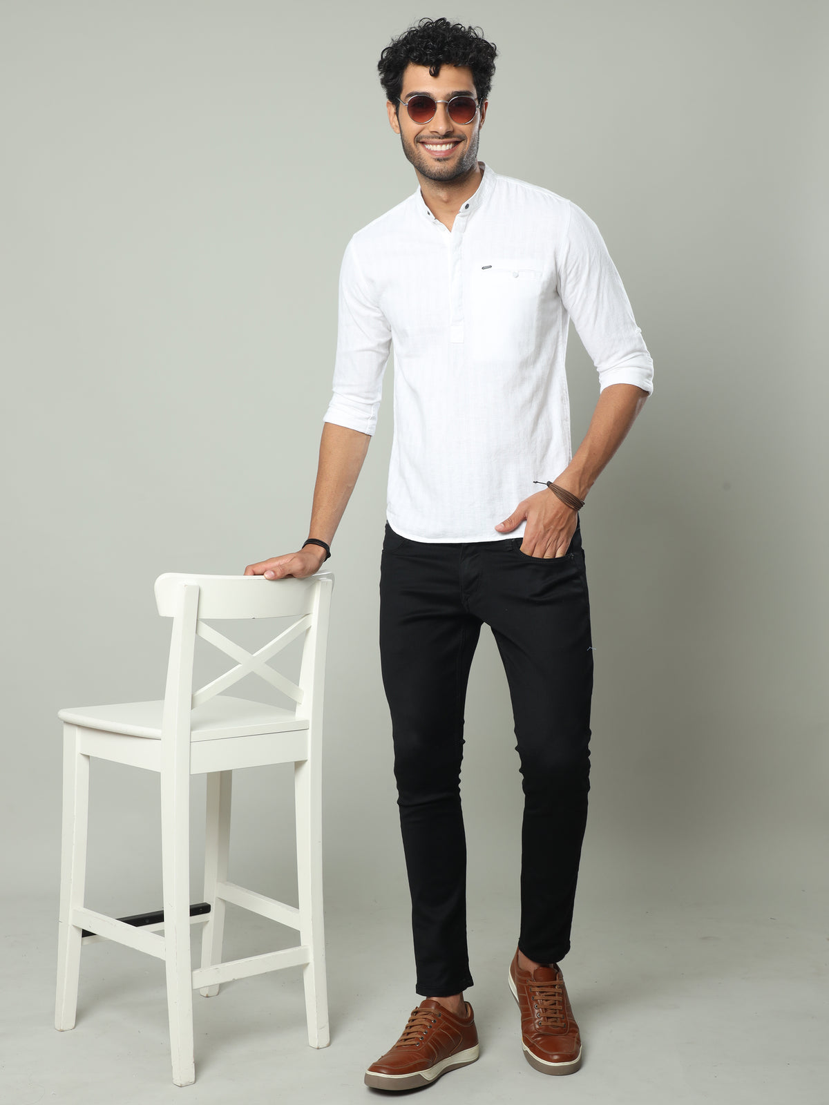 Men's White Slim Fit Full Sleeve Solid Casual Kurta Shirts