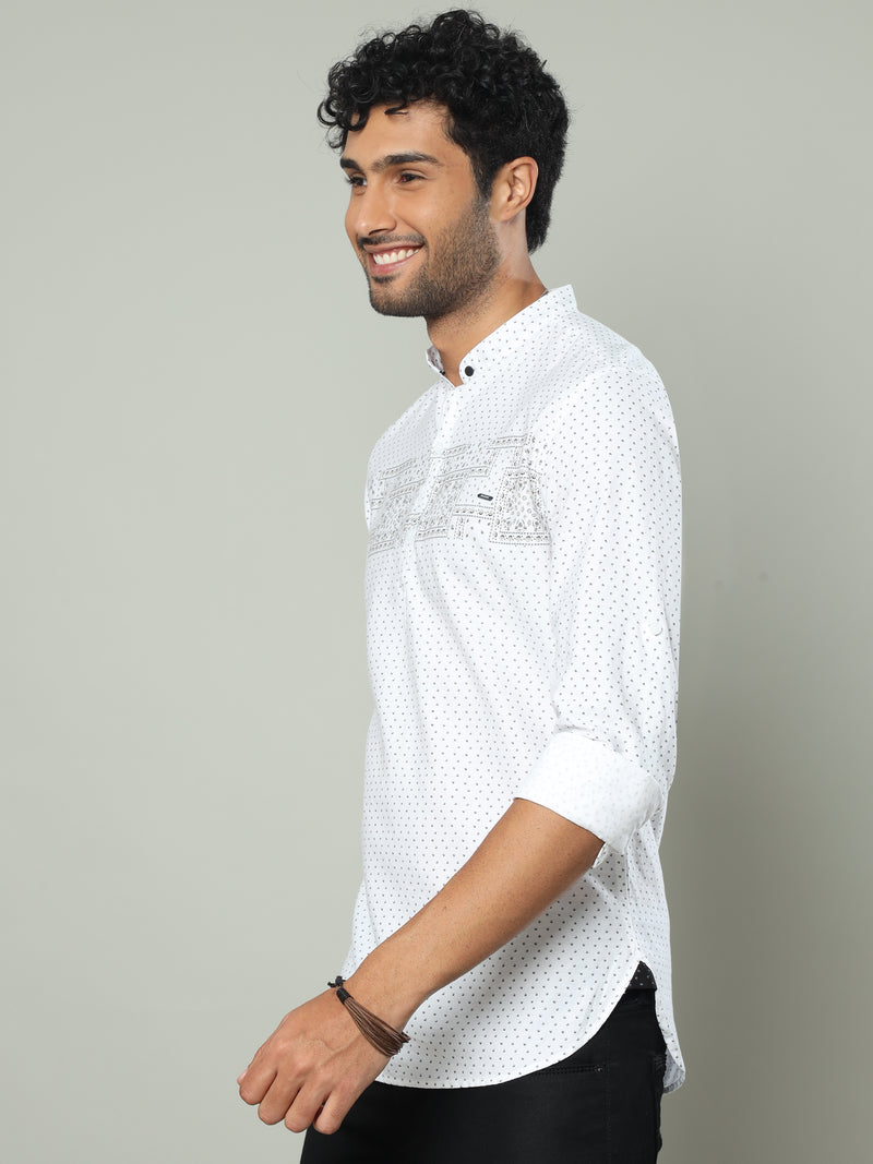 Shop Men's White Slim Fit Full Sleeve Printed Kurta Shirt Online.