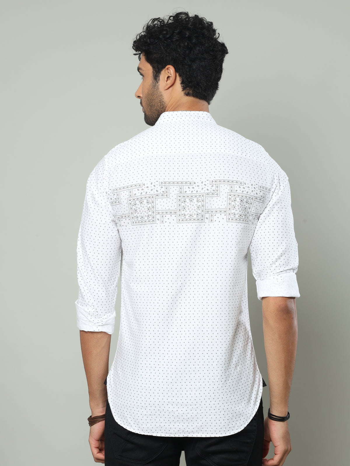 Shop Men's White Slim Fit Full Sleeve Printed Kurta Shirt Online.