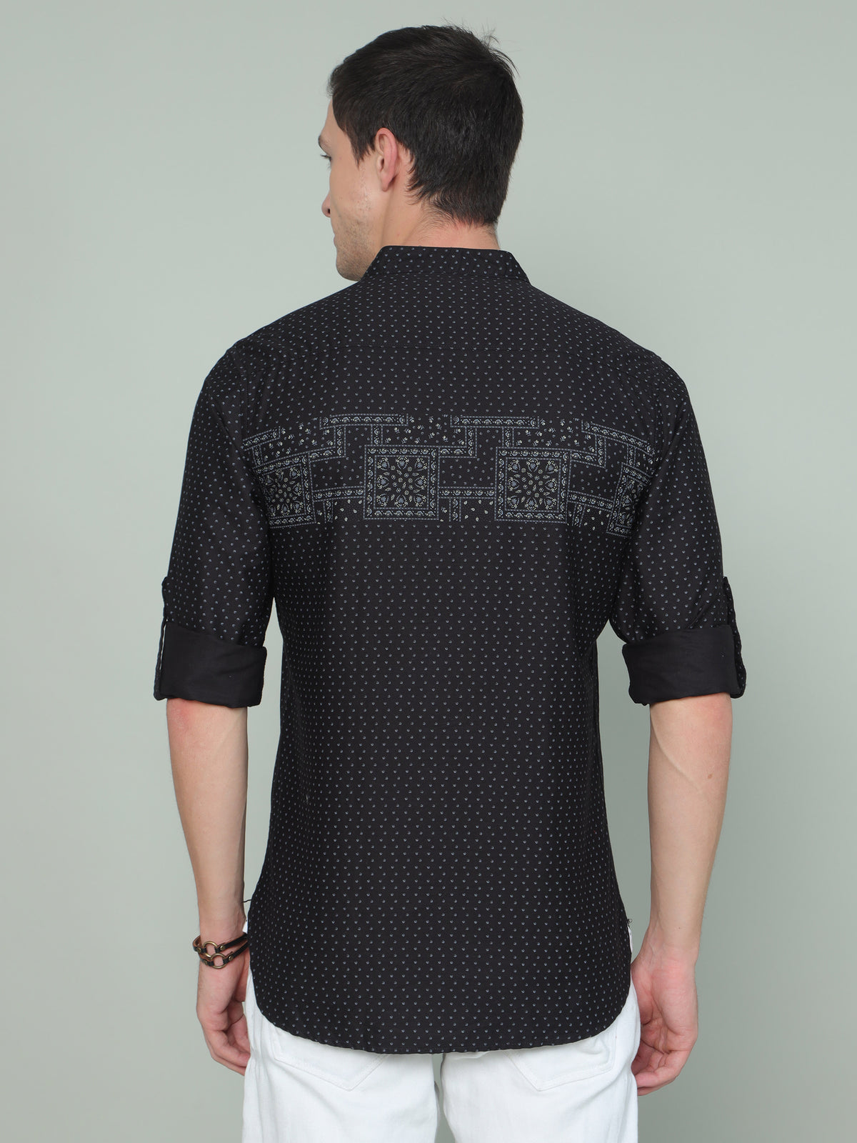 Men's Black Slim Fit Printed Full Sleeves Casual Kurta Shirt