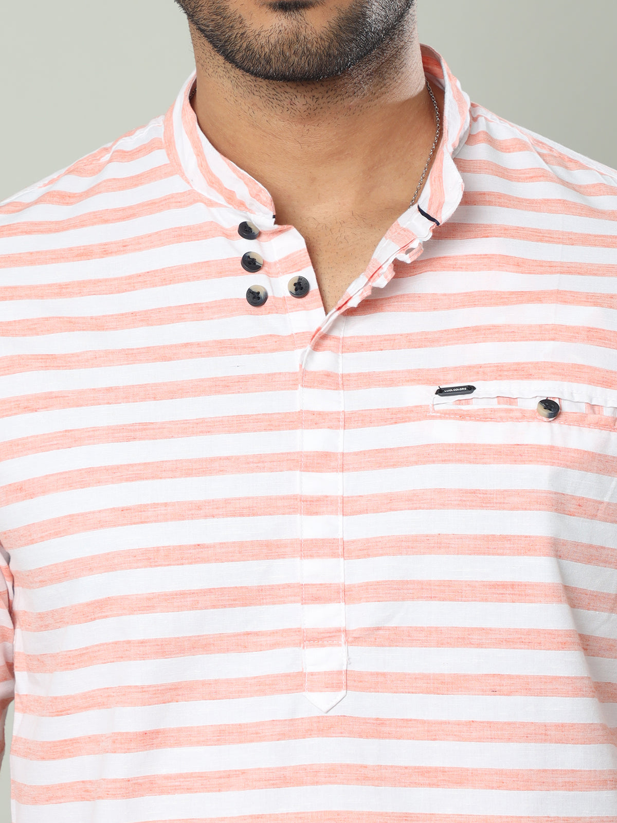 Shop Men's Orange Slim Fit Stripe Casual Kurta Shirts Online.