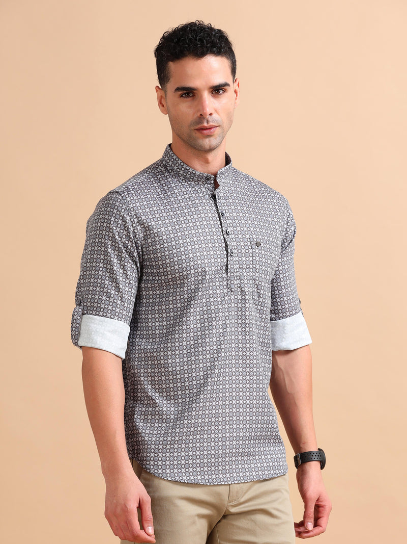 Men Brown Slim Fit Printed Full Sleeve Casual Kurta Shirt