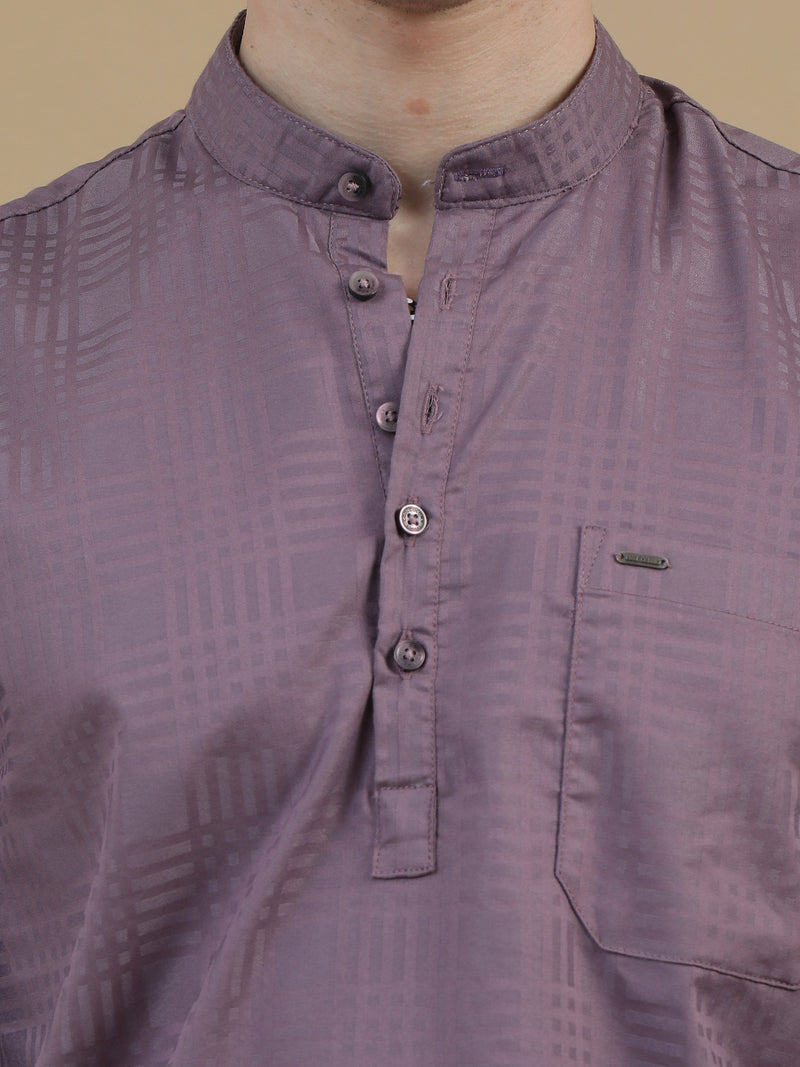 Men Purple Slim Fit Checks Full Sleeve Casual Kurta Shirt