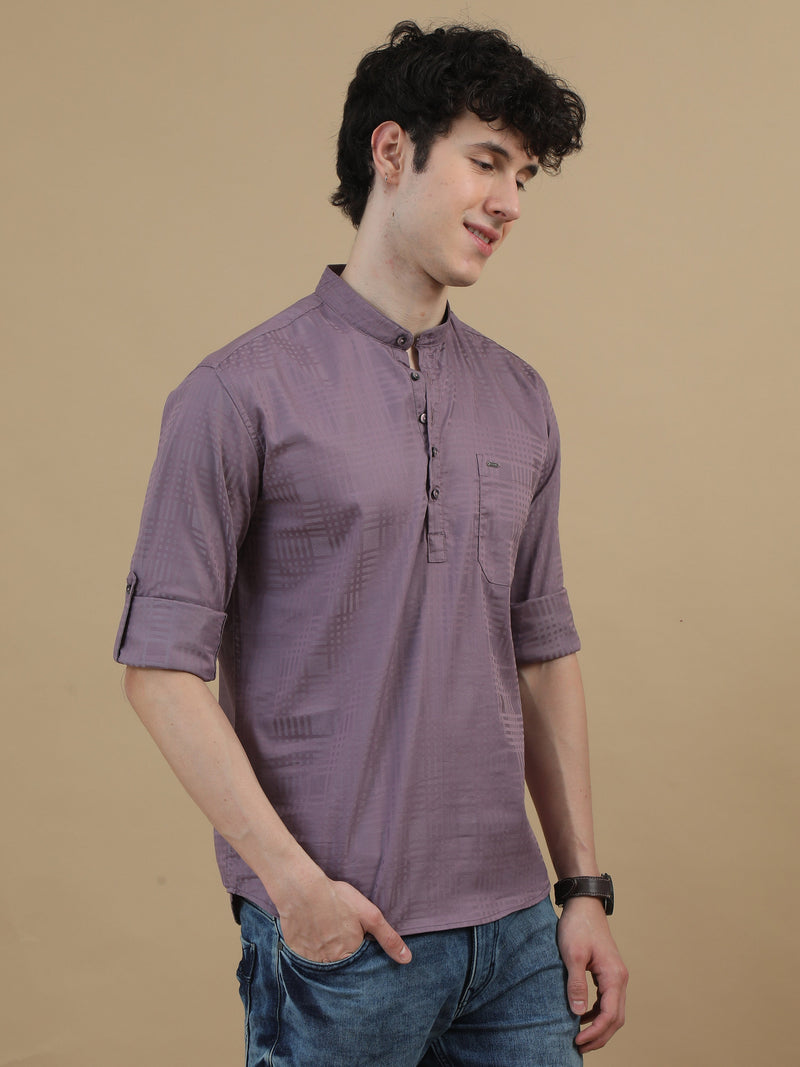 Men Purple Slim Fit Checks Full Sleeve Casual Kurta Shirt