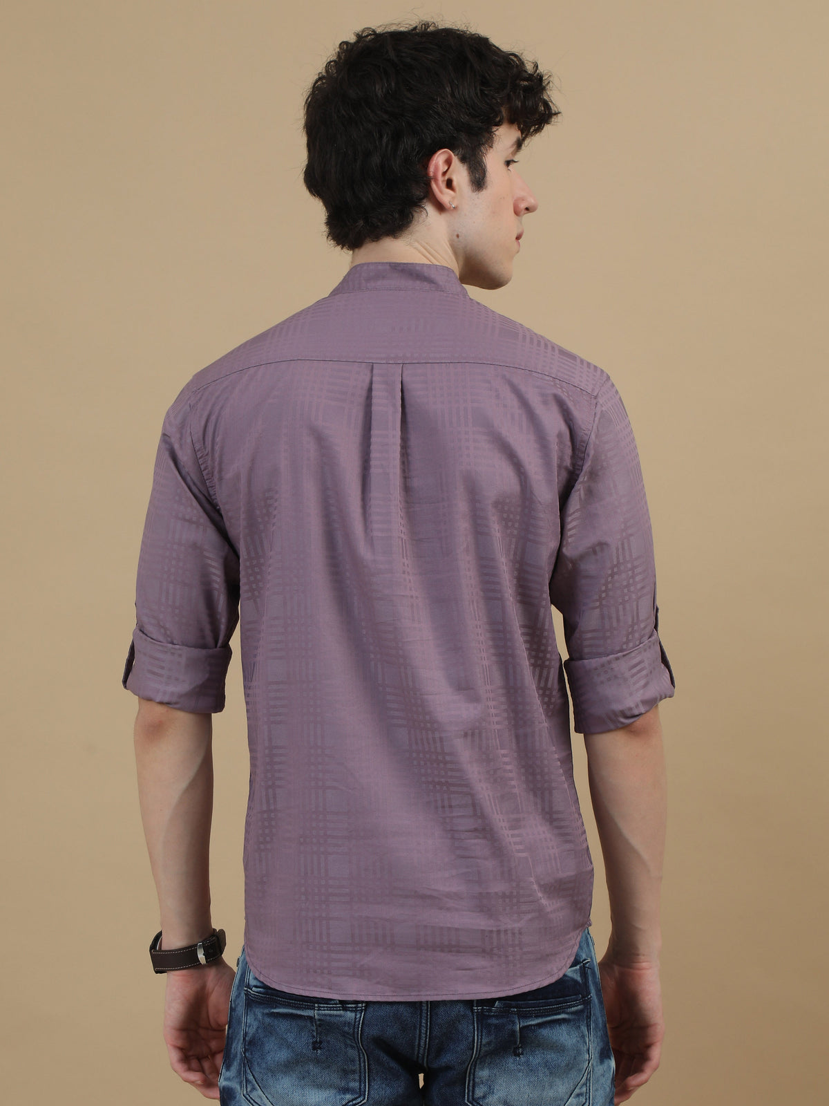 Men Purple Slim Fit Checks Full Sleeve Casual Kurta Shirt