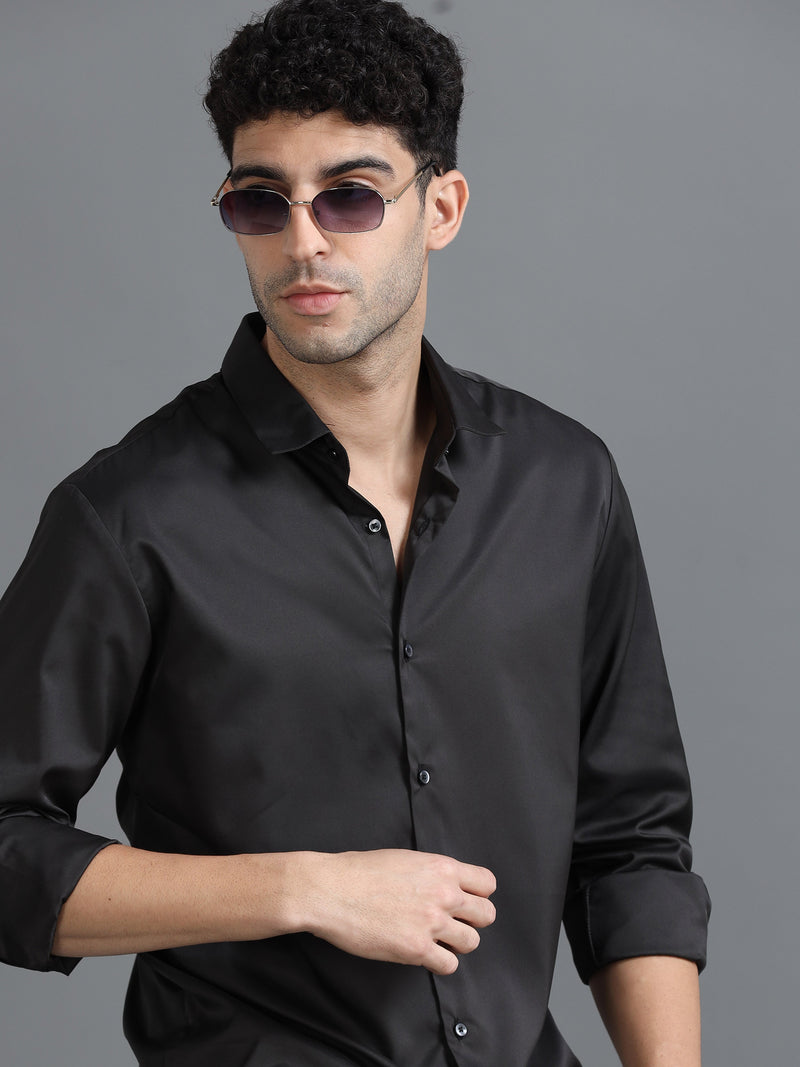 Men Dark Grey Slim Fit Solid Full Sleeve Casual Shirt