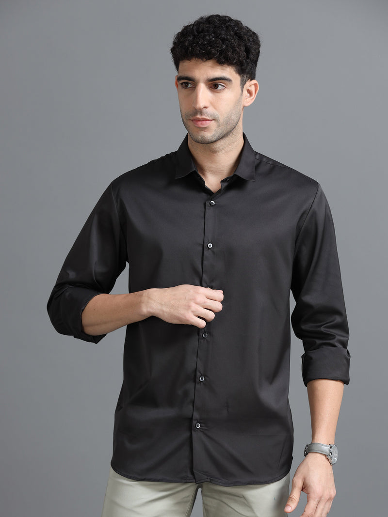 Men Dark Grey Slim Fit Solid Full Sleeve Casual Shirt