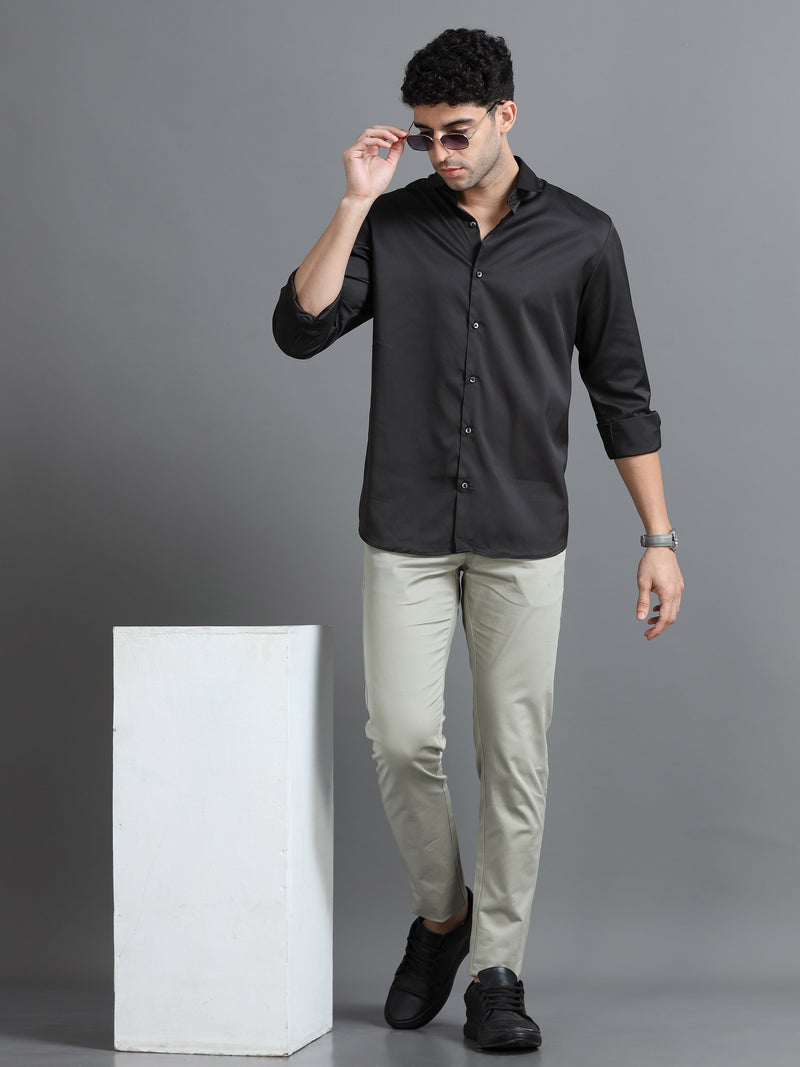 Men Dark Grey Slim Fit Solid Full Sleeve Casual Shirt