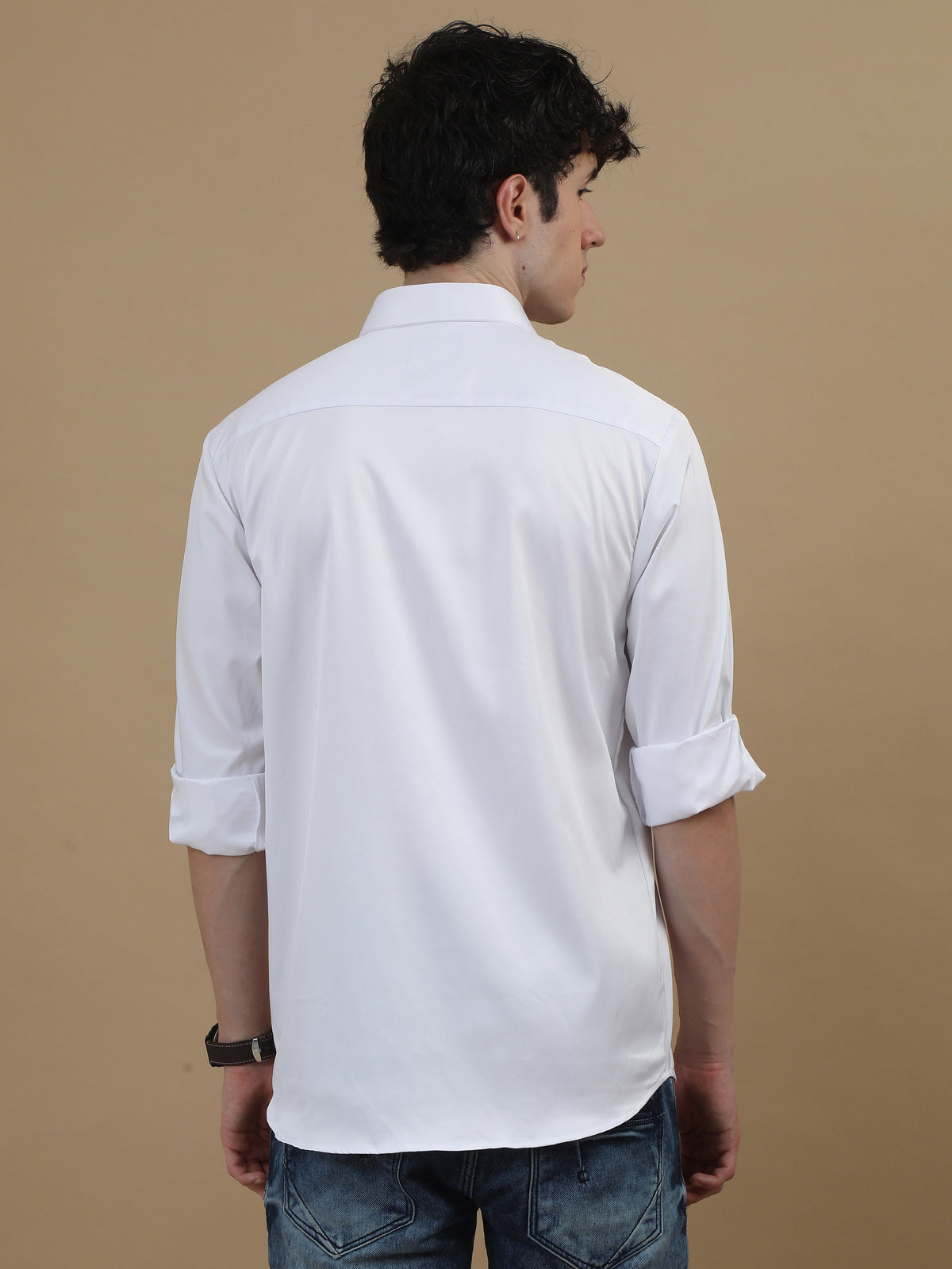 Men White Slim Fit Solid Full Sleeve Casual Shirt