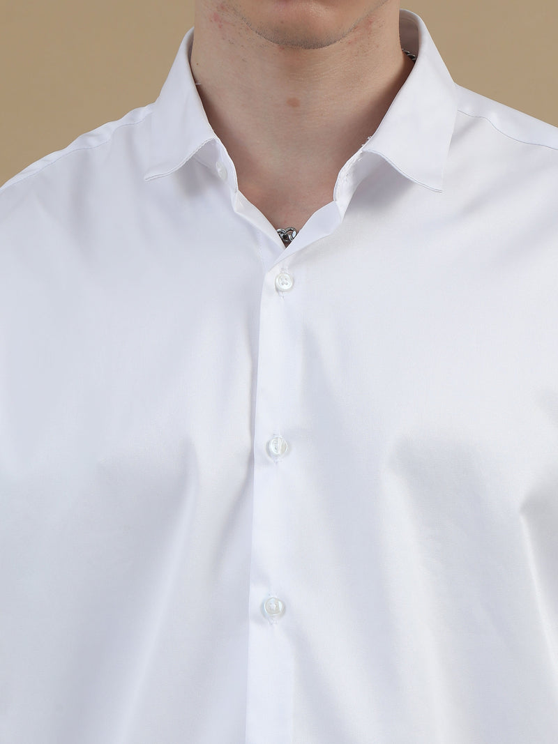 Men White Slim Fit Solid Full Sleeve Casual Shirt